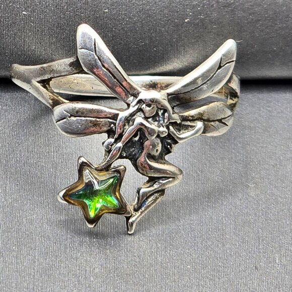 Shube Jewelry - VTG Shube Sterling Silver Fairy Ring Size 8 Glass Star Art Nouveau Style